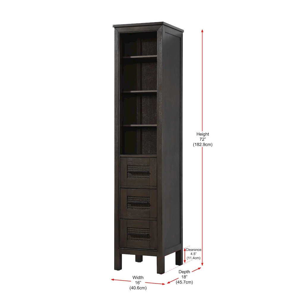 16 Inch Open Shelving Bath Storage Cabinet in Chocolate Oak