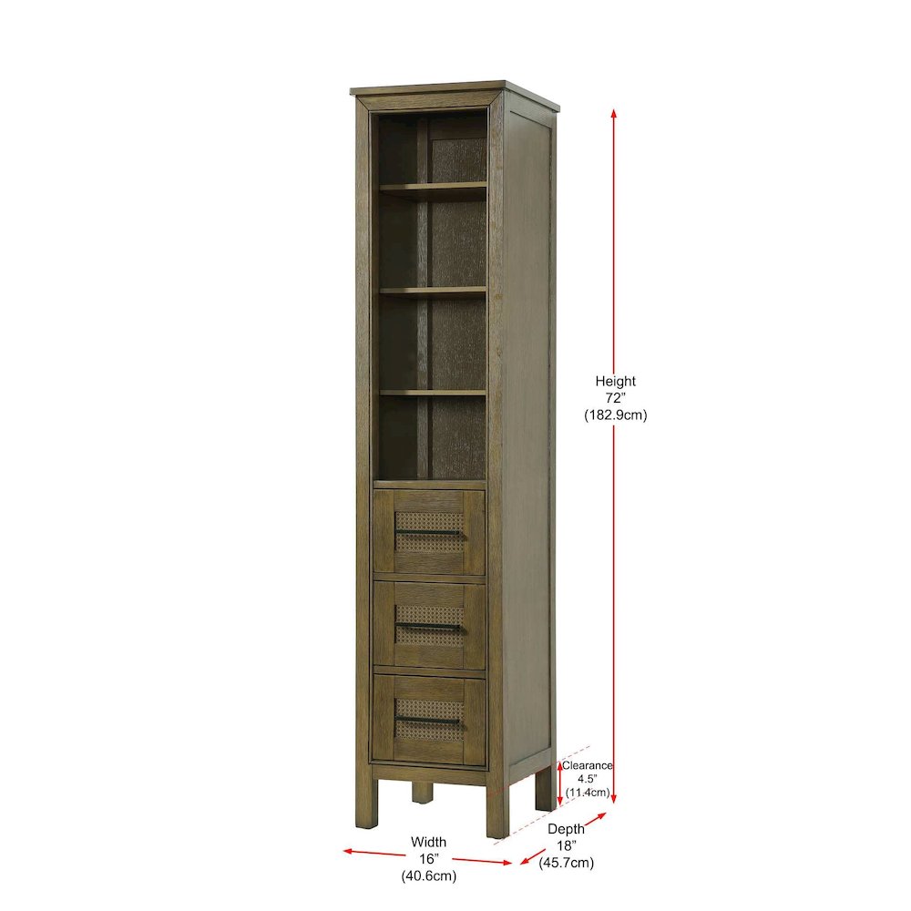 16 Inch Open Shelving Bath Storage Cabinet in Hazel Oak