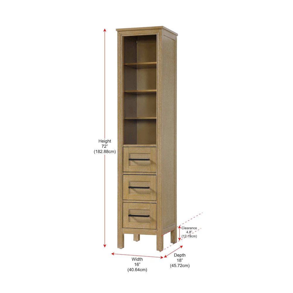 16 Inch Open Shelving Bath Storage Cabinet in Linen Oak