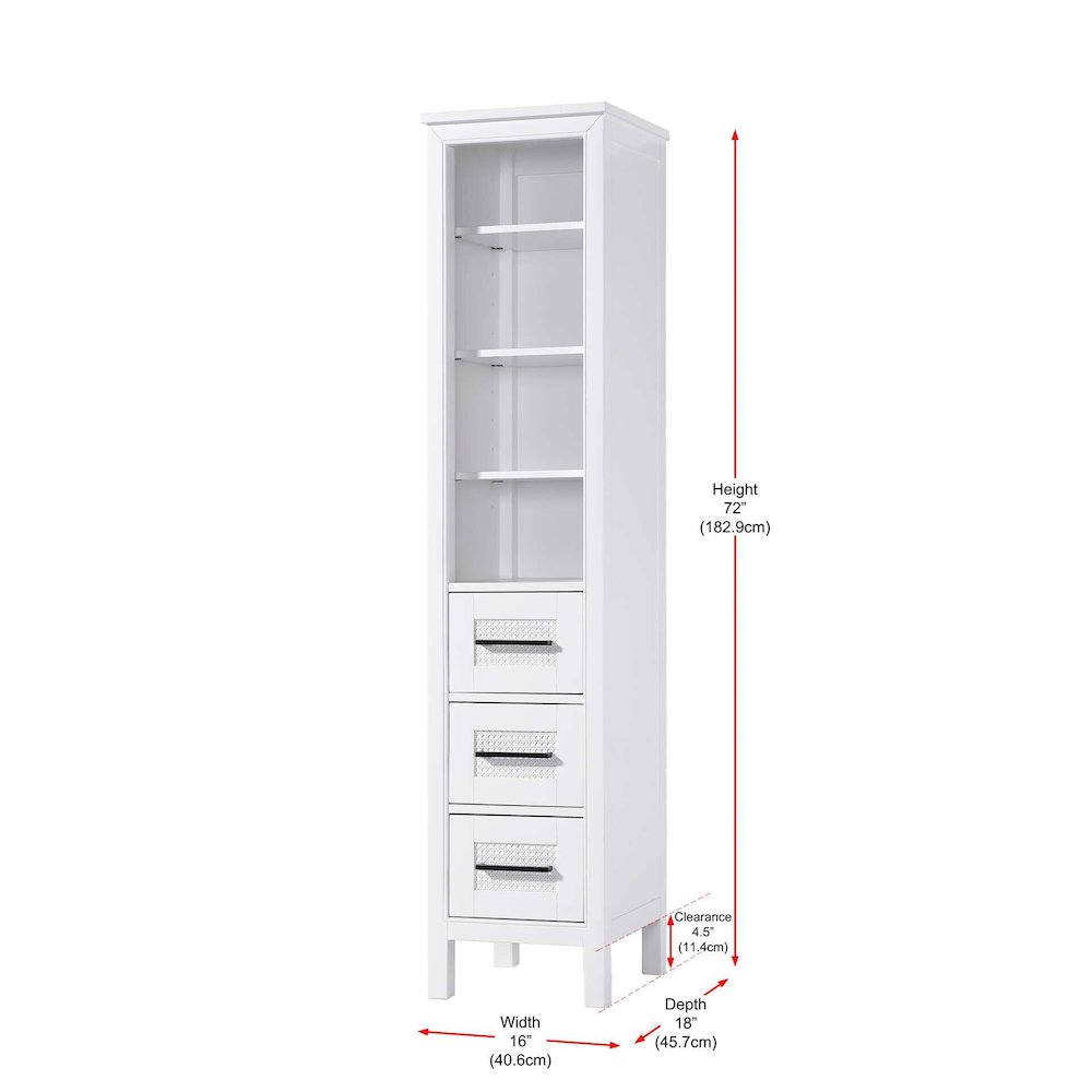 16 Inch Open Shelving Bath Storage Cabinet in White