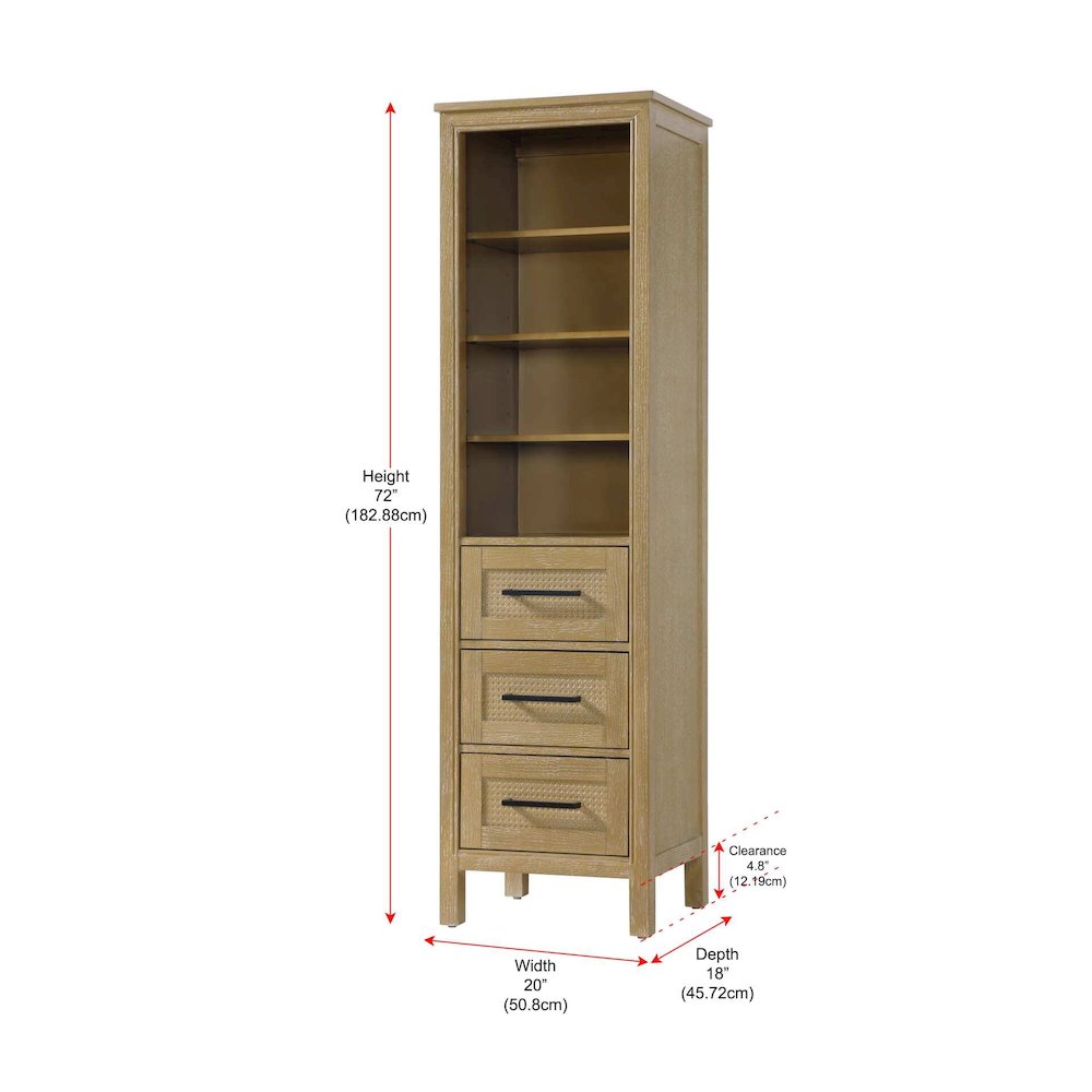 20 Inch Open Shelving Bath Storage Cabinet in Linen Oak