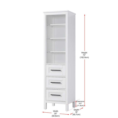 20 Inch Open Shelving Bath Storage Cabinet in White