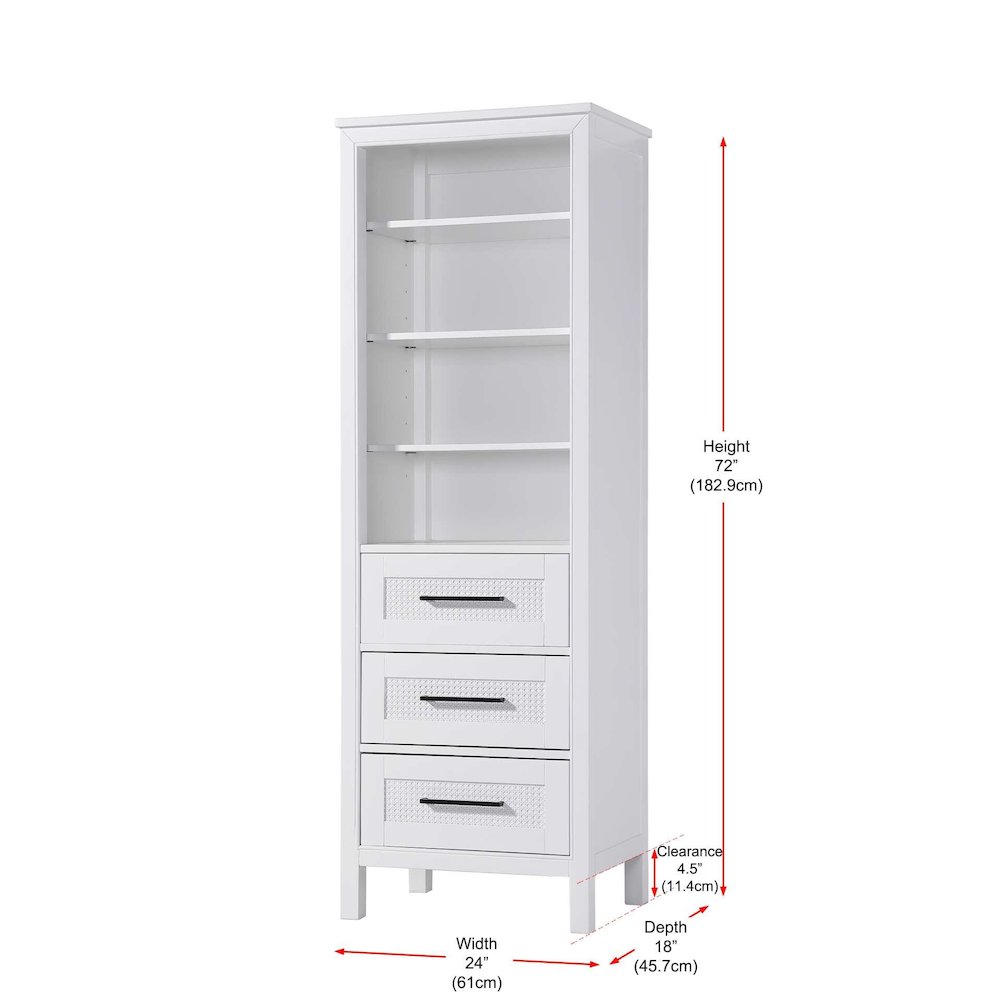 24 Inch Open Shelving Bath Storage Cabinet in White