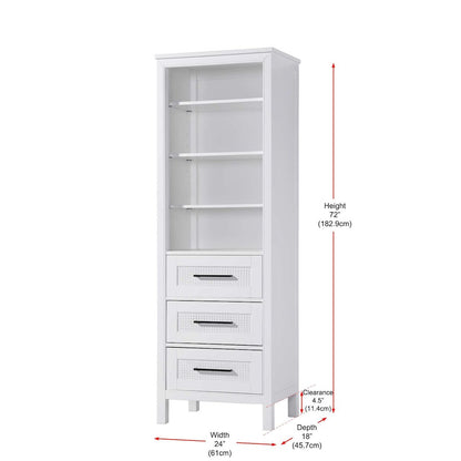 24 Inch Open Shelving Bath Storage Cabinet in White