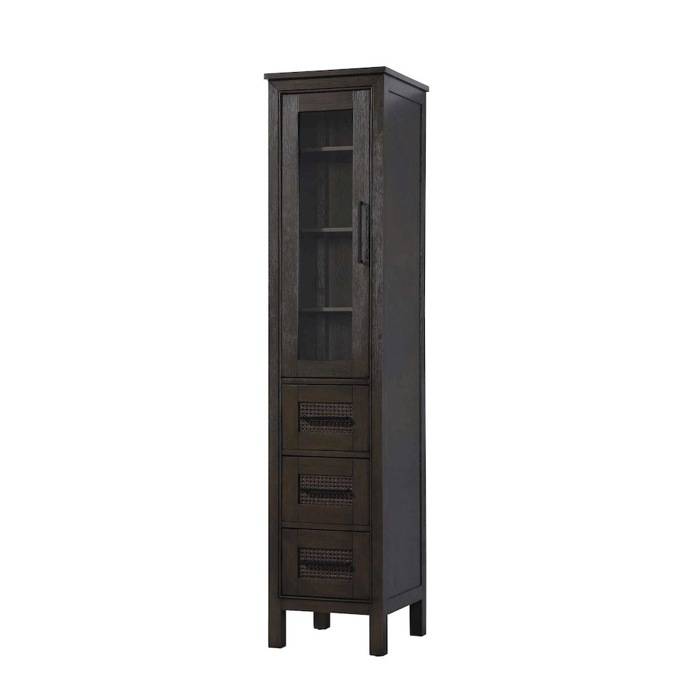 16 Inch Bath Storage Glass Cabinet in Chocolate Oak