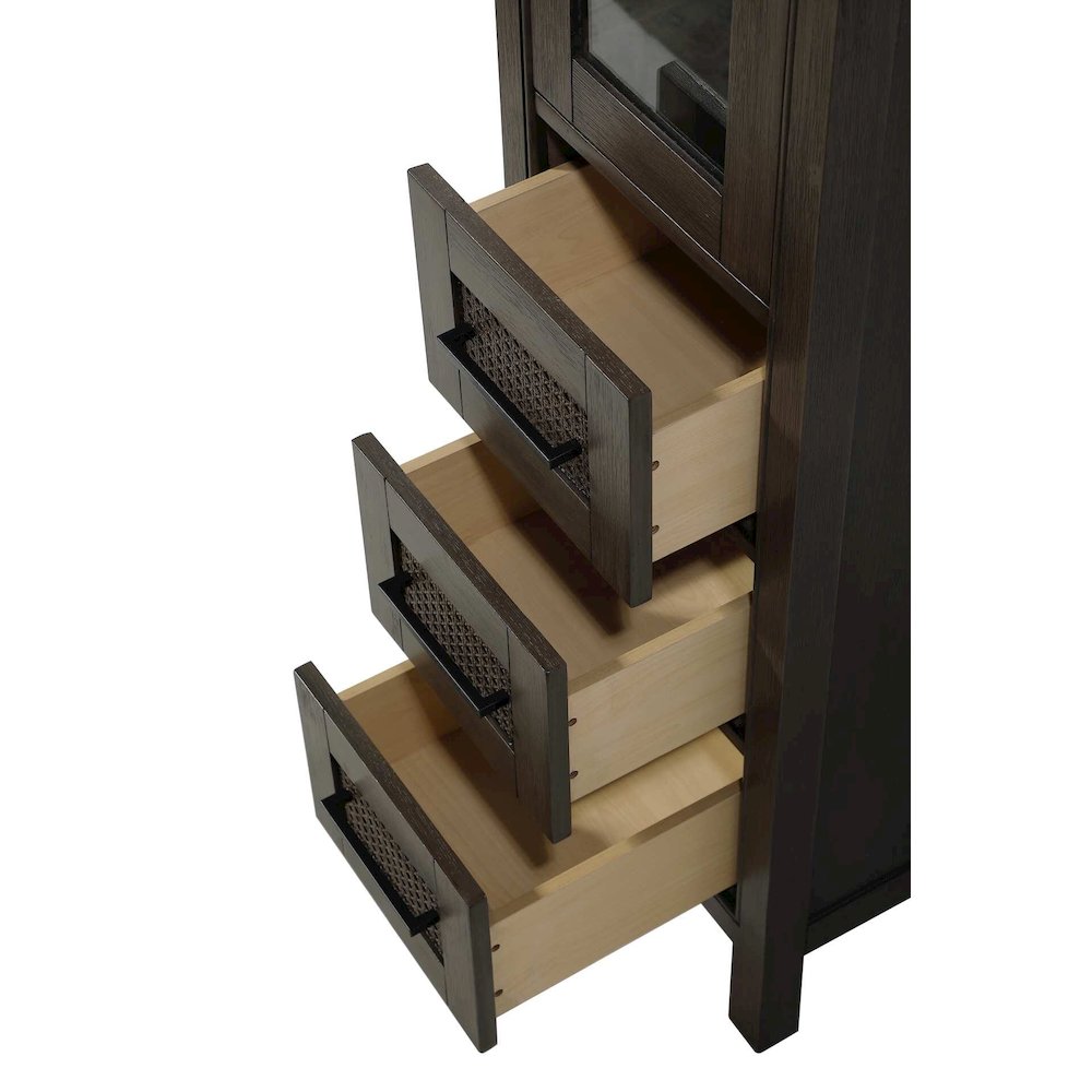 16 Inch Bath Storage Glass Cabinet in Chocolate Oak