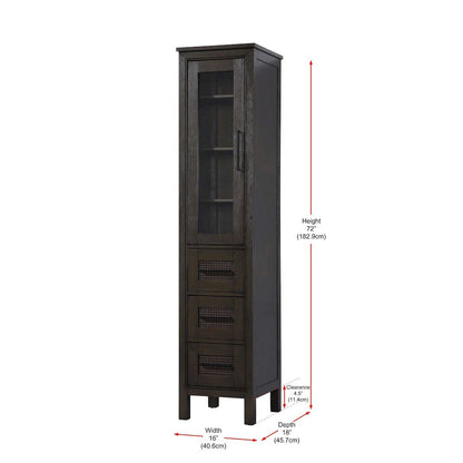16 Inch Bath Storage Glass Cabinet in Chocolate Oak