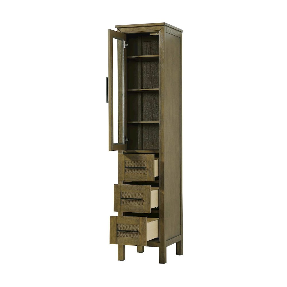16 Inch Bath Storage Glass Cabinet in Hazel Oak