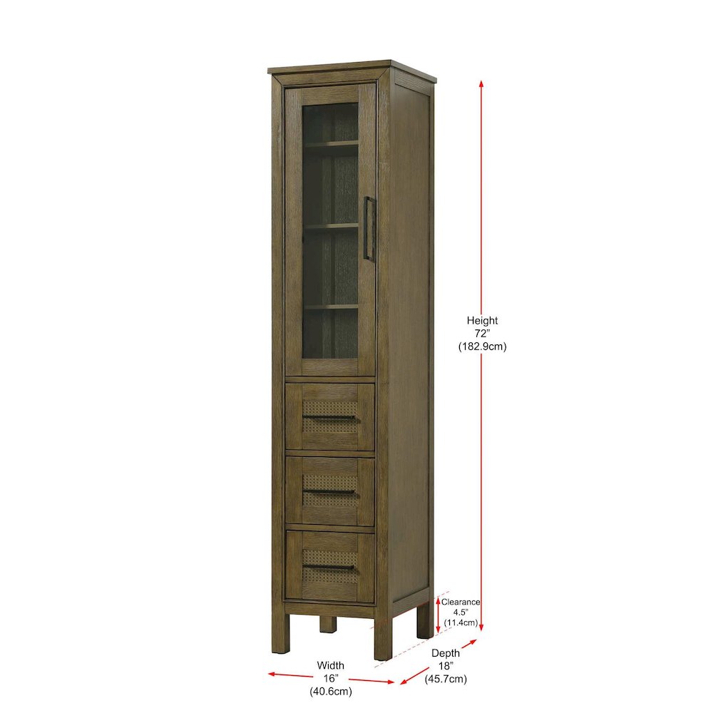 16 Inch Bath Storage Glass Cabinet in Hazel Oak
