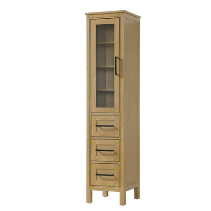 16 Inch Bath Storage Glass Cabinet in Linen Oak