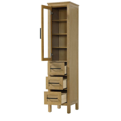 16 Inch Bath Storage Glass Cabinet in Linen Oak