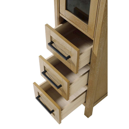 16 Inch Bath Storage Glass Cabinet in Linen Oak