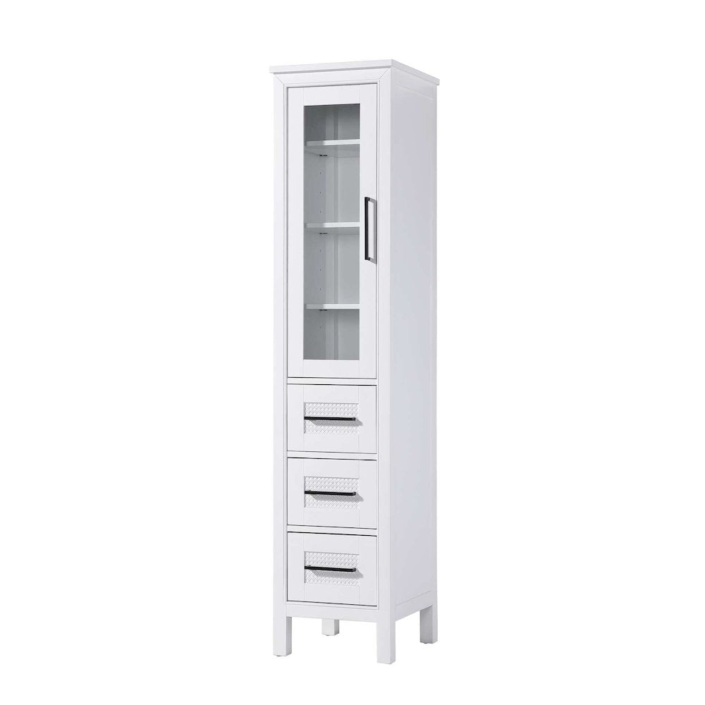 16 Inch Bath Storage Glass Cabinet in White