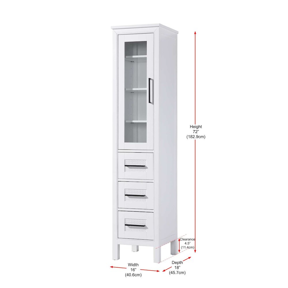 16 Inch Bath Storage Glass Cabinet in White