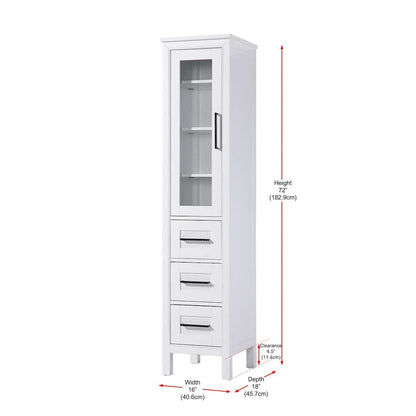 16 Inch Bath Storage Glass Cabinet in White