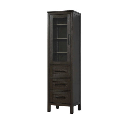 20 Inch Bath Storage Glass Cabinet in Chocolate Oak