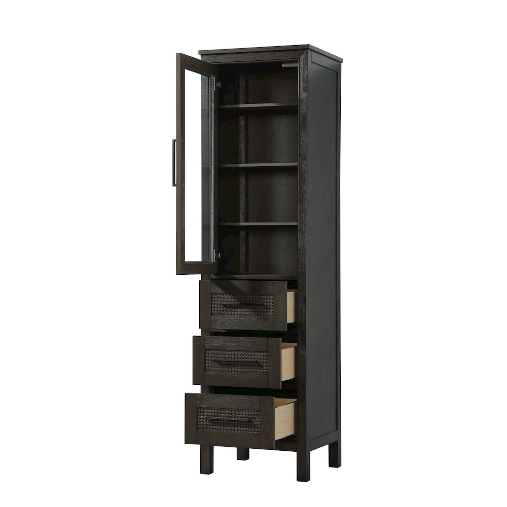 20 Inch Bath Storage Glass Cabinet in Chocolate Oak