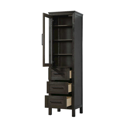 20 Inch Bath Storage Glass Cabinet in Chocolate Oak