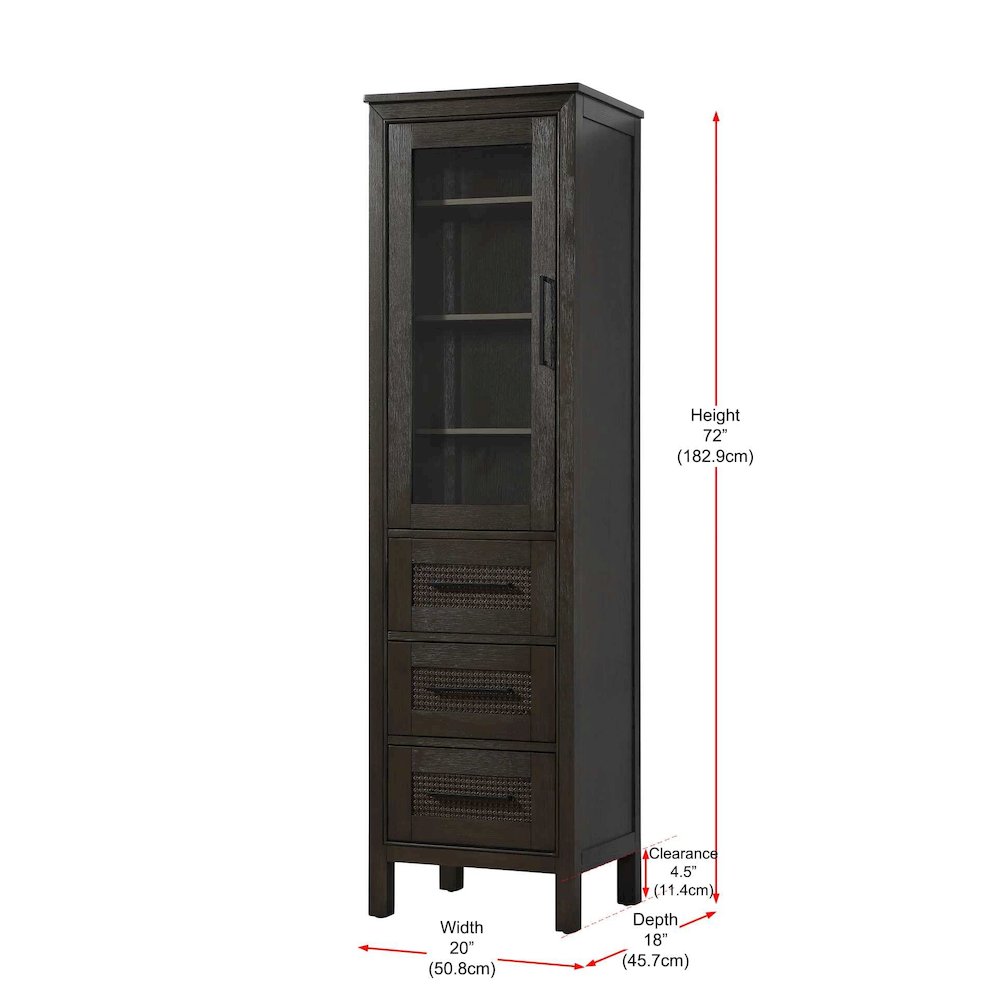 20 Inch Bath Storage Glass Cabinet in Chocolate Oak