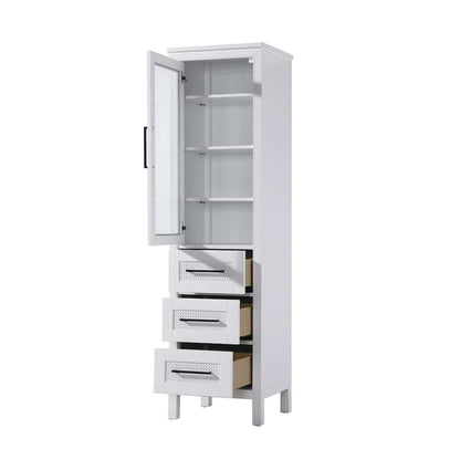 20 Inch Bath Storage Glass Cabinet in White