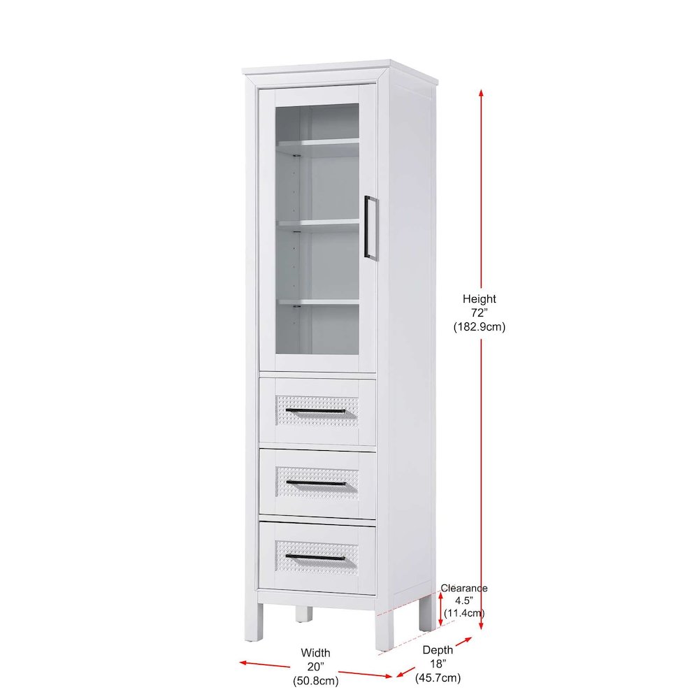 20 Inch Bath Storage Glass Cabinet in White