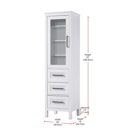 20 Inch Bath Storage Glass Cabinet in White
