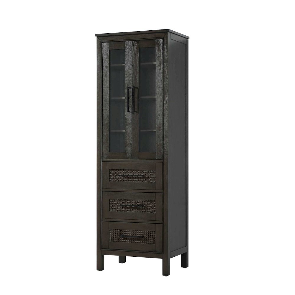 24 Inch Bath Storage Glass Cabinet in Chocolate Oak