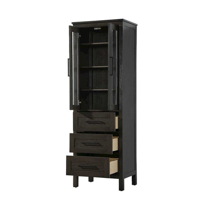 24 Inch Bath Storage Glass Cabinet in Chocolate Oak