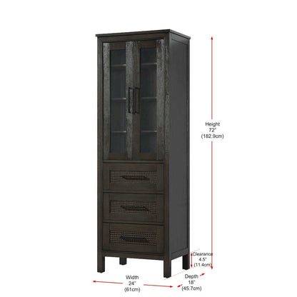 24 Inch Bath Storage Glass Cabinet in Chocolate Oak