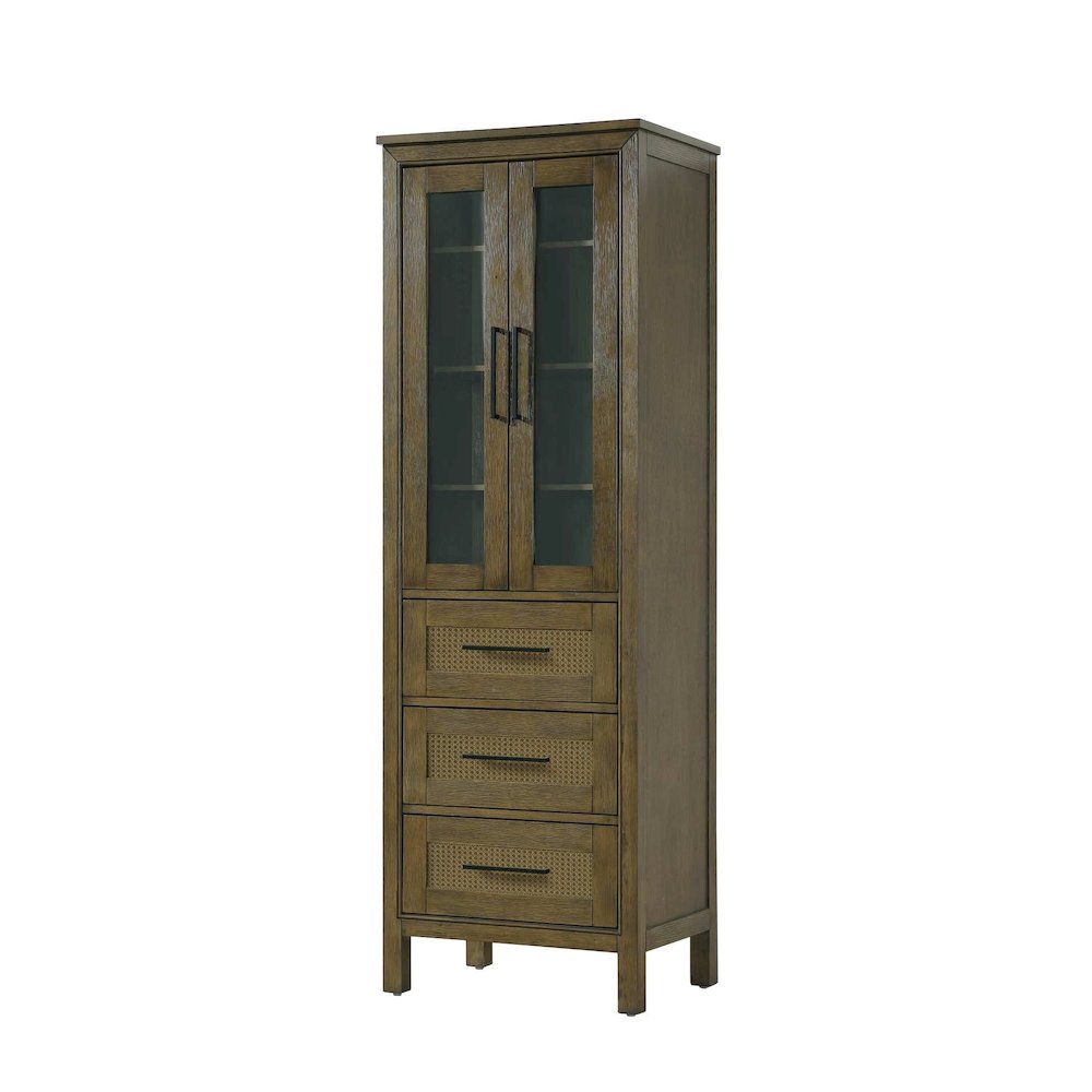 24 Inch Bath Storage Glass Cabinet in Hazel Oak