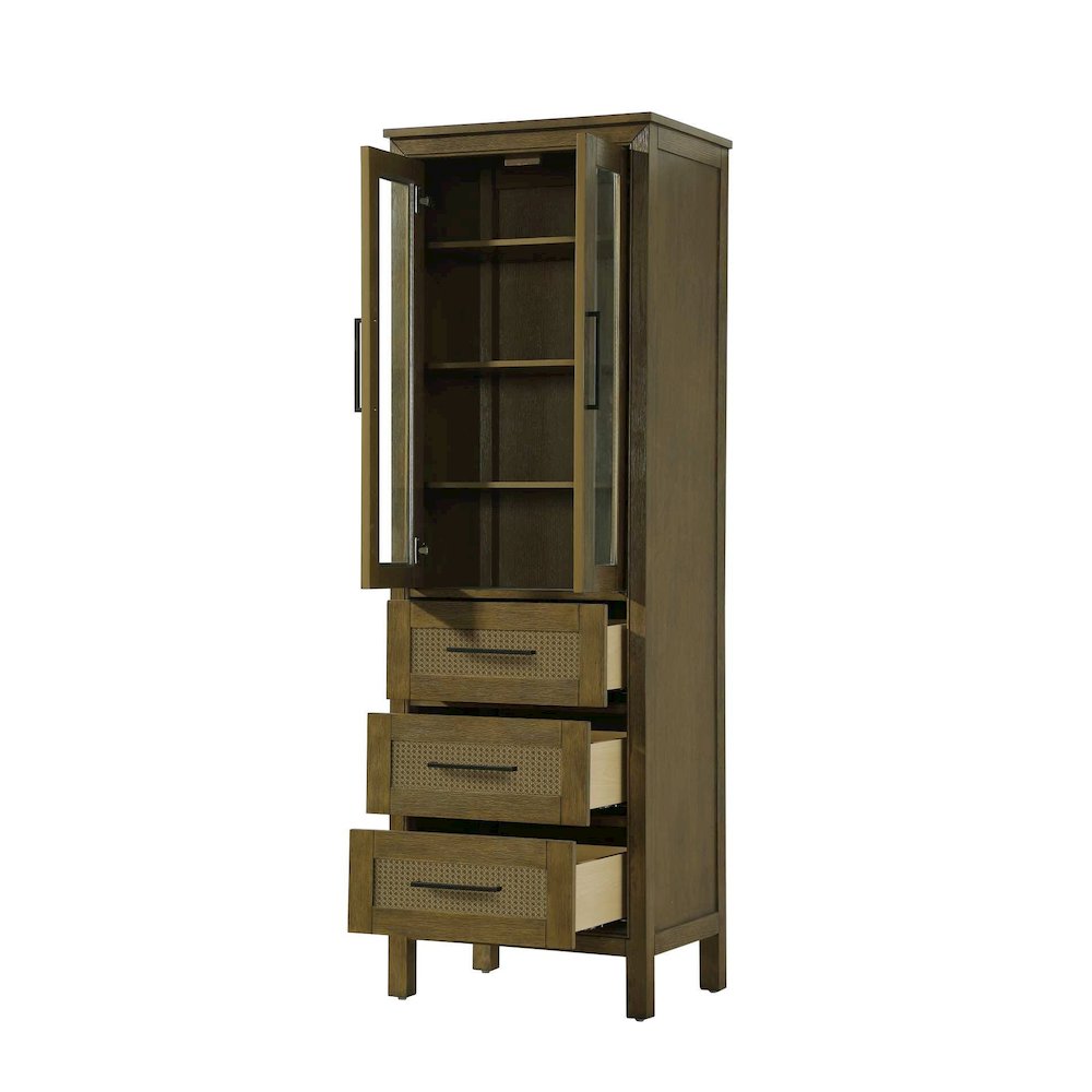 24 Inch Bath Storage Glass Cabinet in Hazel Oak