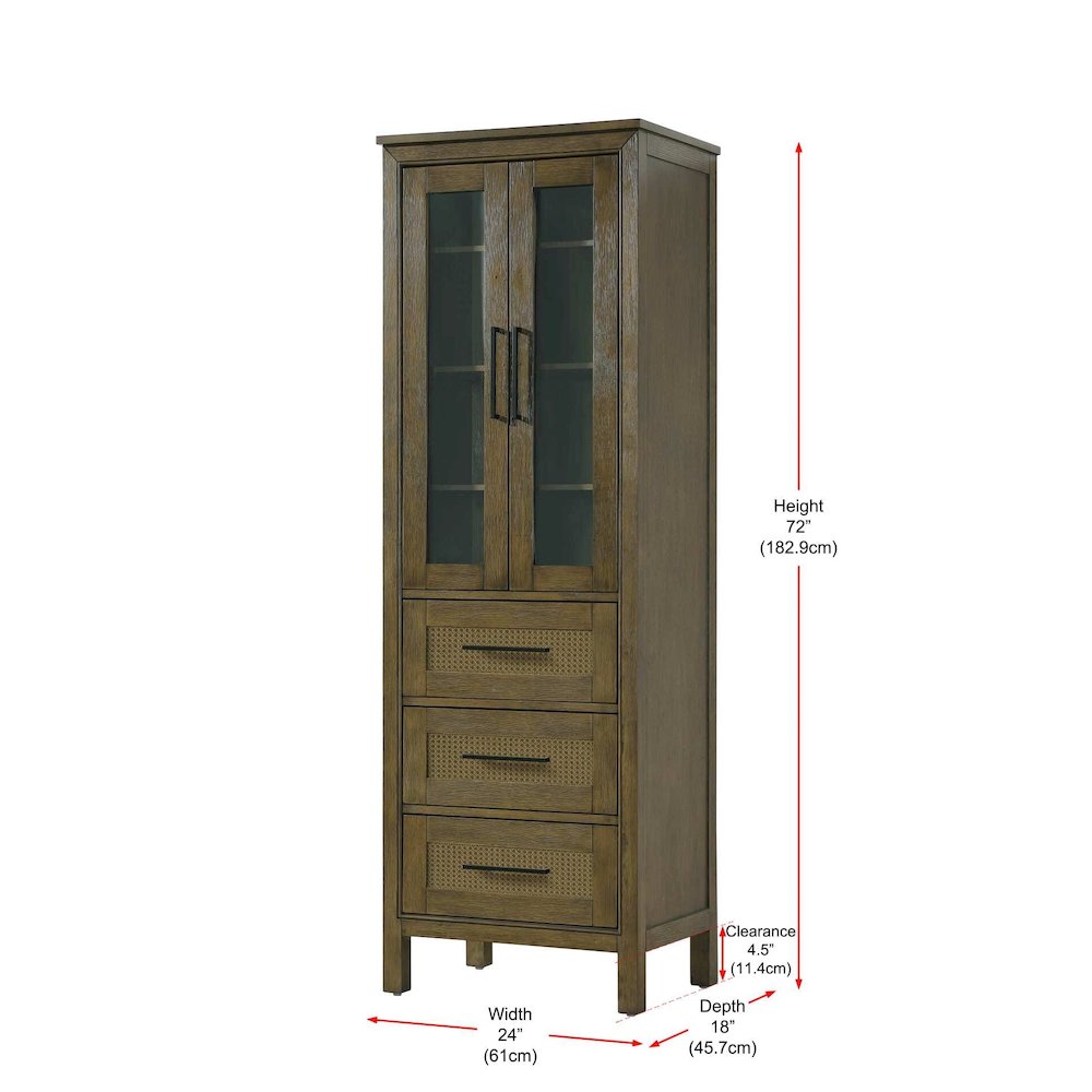 24 Inch Bath Storage Glass Cabinet in Hazel Oak