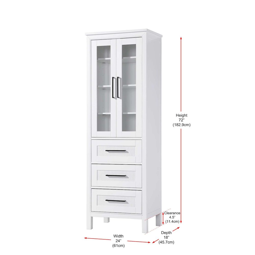 24 Inch Bath Storage Glass Cabinet in White