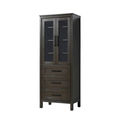 28 Inch Bath Storage Glass Cabinet in Chocolate Oak