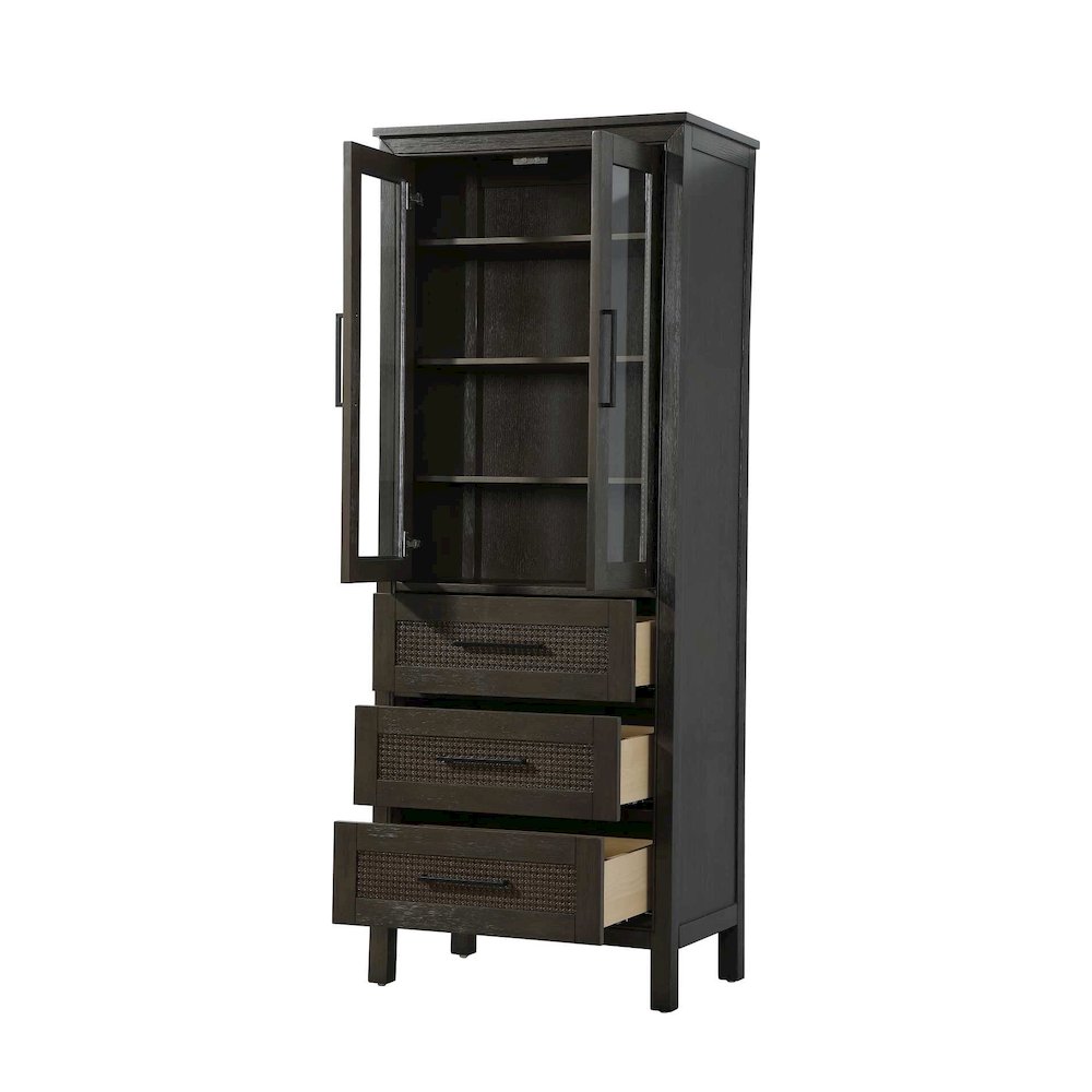 28 Inch Bath Storage Glass Cabinet in Chocolate Oak
