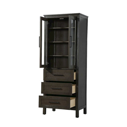 28 Inch Bath Storage Glass Cabinet in Chocolate Oak