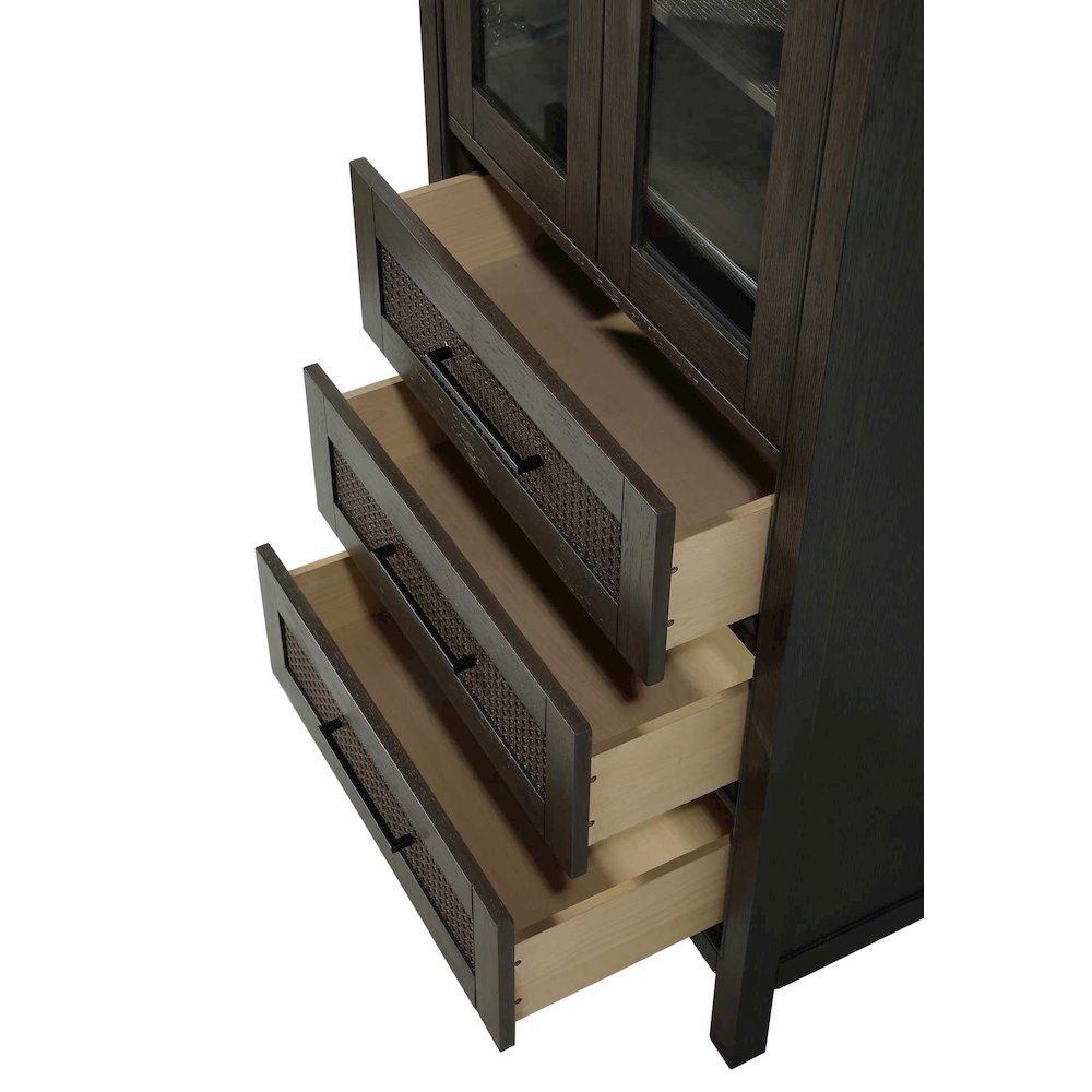 28 Inch Bath Storage Glass Cabinet in Chocolate Oak