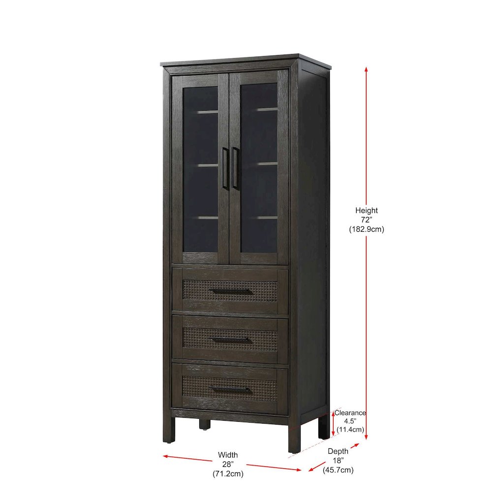 28 Inch Bath Storage Glass Cabinet in Chocolate Oak