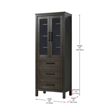 28 Inch Bath Storage Glass Cabinet in Chocolate Oak