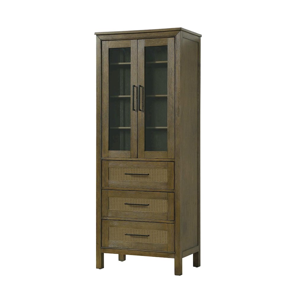 28 Inch Bath Storage Glass Cabinet in Hazel Oak