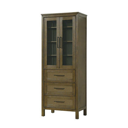28 Inch Bath Storage Glass Cabinet in Hazel Oak