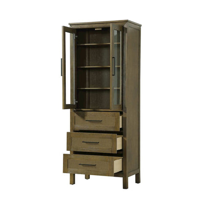 28 Inch Bath Storage Glass Cabinet in Hazel Oak
