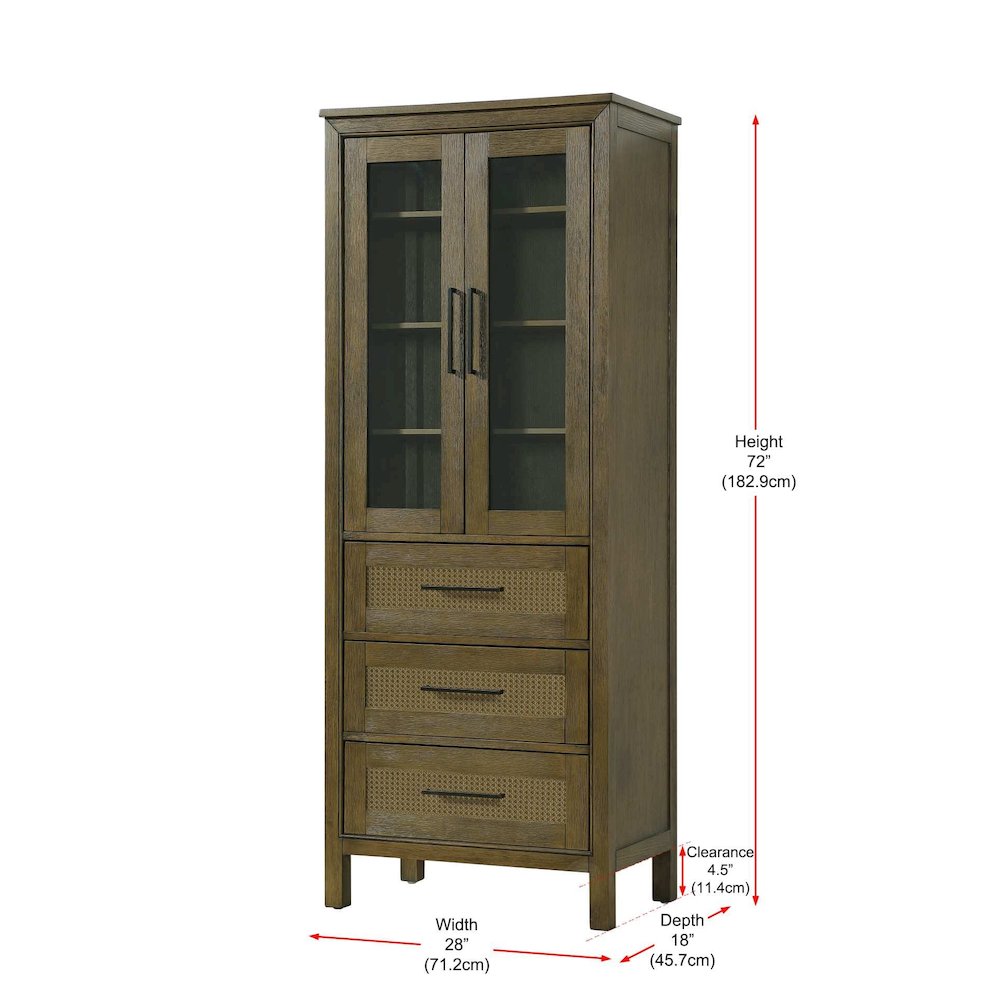 28 Inch Bath Storage Glass Cabinet in Hazel Oak