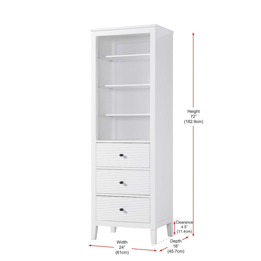 24 Inch Open Shelving Bath Storage Cabinet in White
