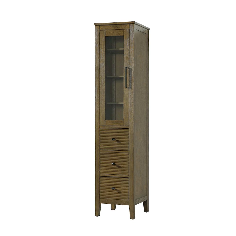 16 Inch Bath Storage Glass Cabinet in Hazel Oak