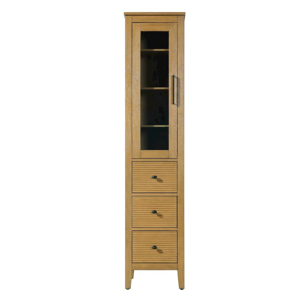 16 Inch Bath Storage Glass Cabinet in Honey Teak