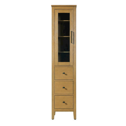 16 Inch Bath Storage Glass Cabinet in Honey Teak