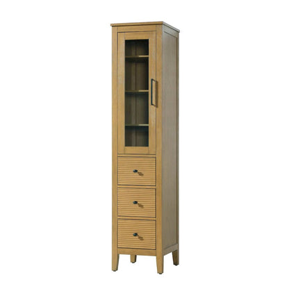 16 Inch Bath Storage Glass Cabinet in Honey Teak