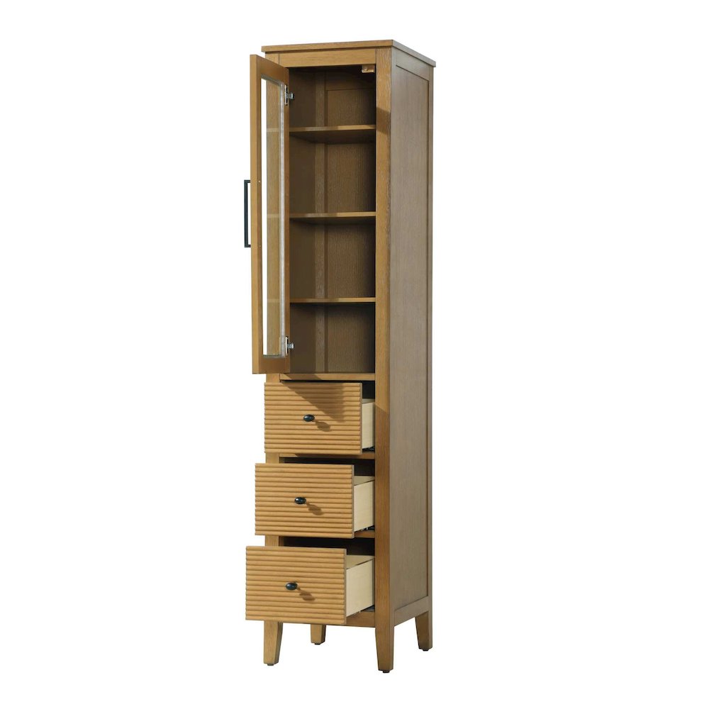 16 Inch Bath Storage Glass Cabinet in Honey Teak