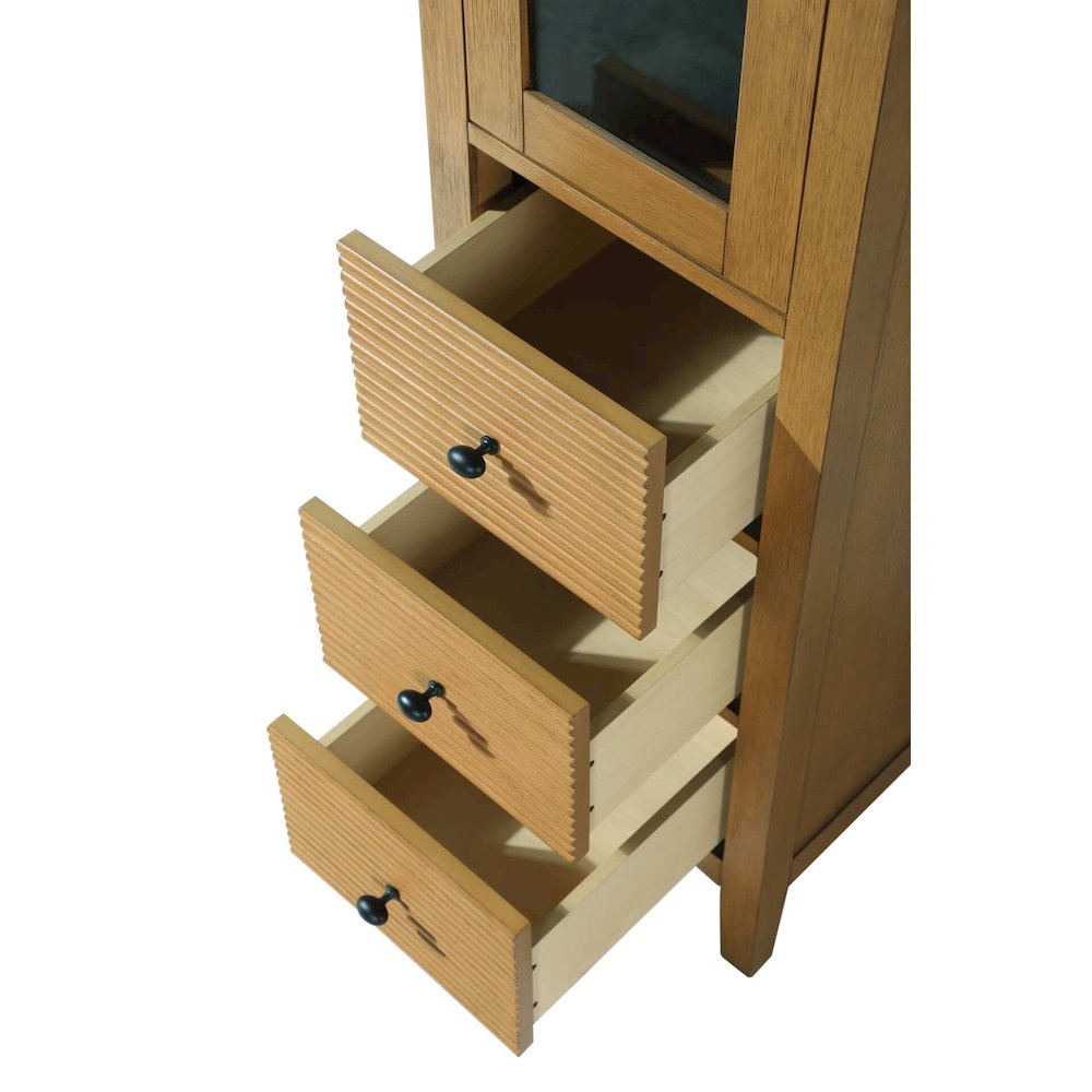16 Inch Bath Storage Glass Cabinet in Honey Teak